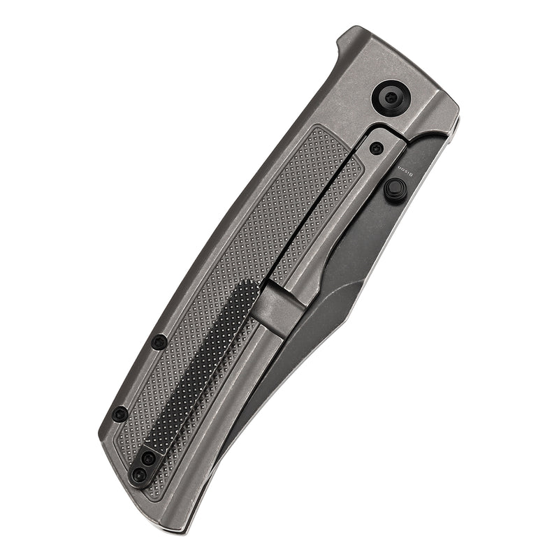 KANSEPT Bison Thumb Stub Grey Anodized and Stonewashed Titanium with Frag Pattern Handle 4.25" CPM S35VN Blade) with Ray Laconico Knives Design-K1108A3
