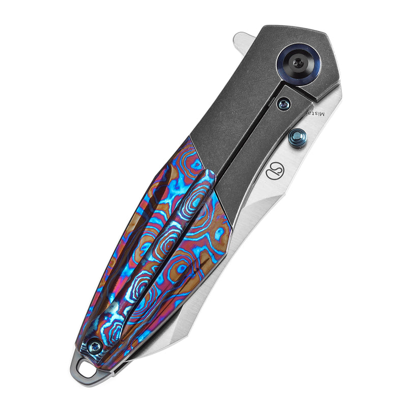 KANSEPT Thumb Stub Mistaken Blackwash Titanium and Timascus with Timascus Clip (3.15" CPM 20CV) Jonathan Styles Design- K1053A3