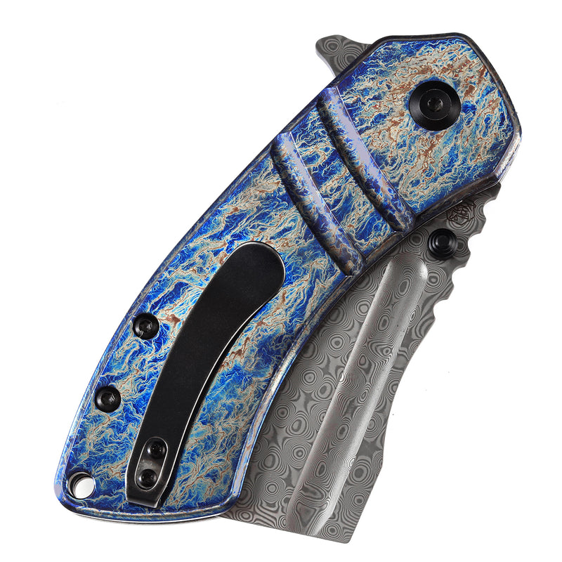 KANSEPT M+ Korvid Thumb Studs/Flipper Knife Lightning Strike Anodized Titanium Handle (3.07'‘ Damascus Blade ) Koch Tools Design-K2030C3U