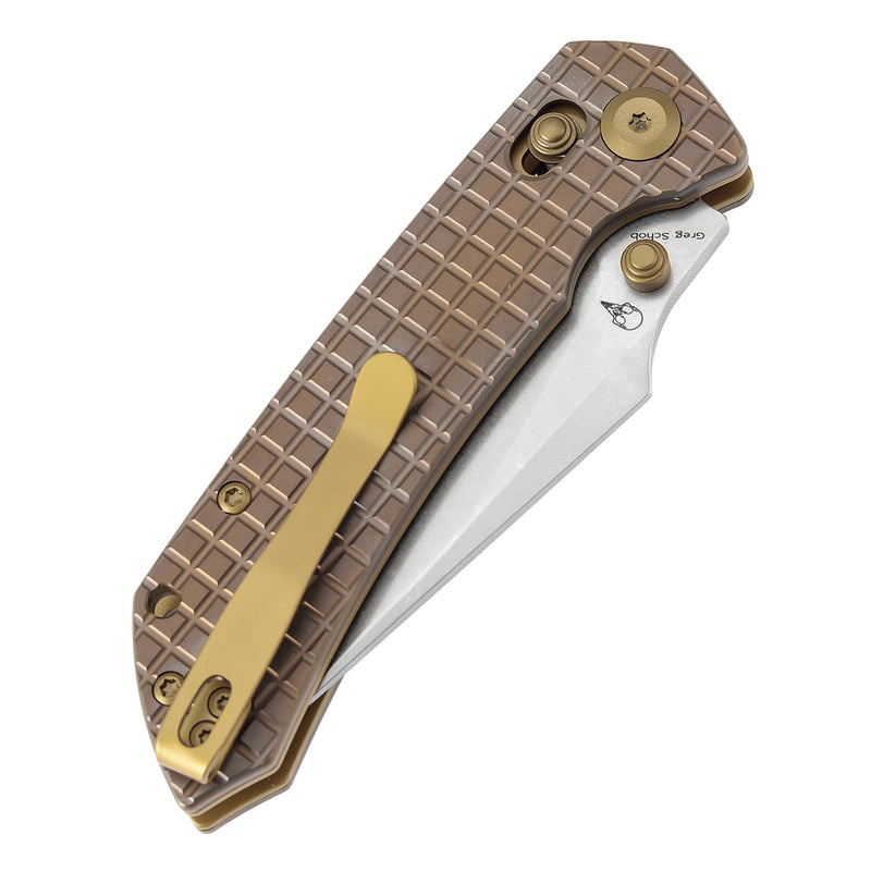 KANSEPT Fenrir Crossbar Lock Knife Bronze Anodized Titanium with Frag Pattern Handle (3.48'' CPM S35VN Blade) Greg Schob Design - K1034V7