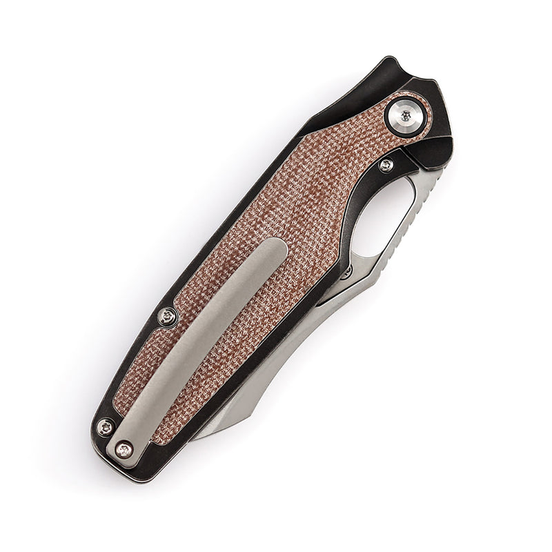 KANSEPT Tuckamore Thumb Hole Knife Stonewashed Titanium + Brown Micarta Handle (3.54" CPM 20CV Blade) -K1052A4