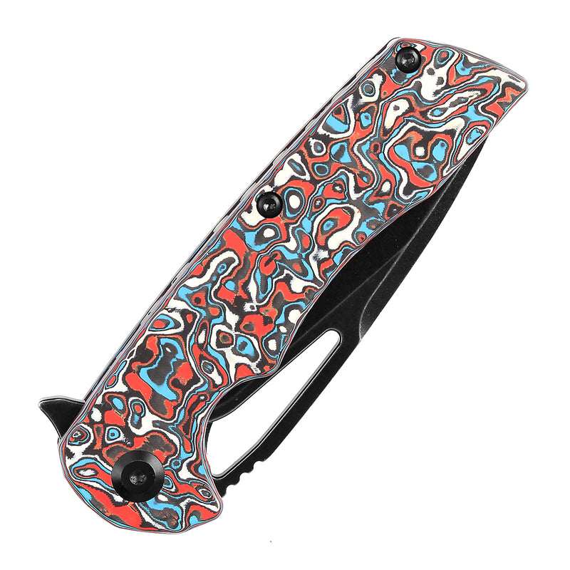 KANSEPT Kryo Thumb Hole/Flipper Knife Red Blue White Nebula Carbon Fiber Handle (3.58"CPM S35VN Blade) Kim Ning Design-K1001M3