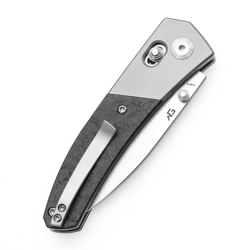 KANSEPT Dako Cross Bar Lock Stonewashed Titanium with Shred Carbon Fiber Handle (3.19" CPM S35VN Blade) with Eddy M Design-K1101V1