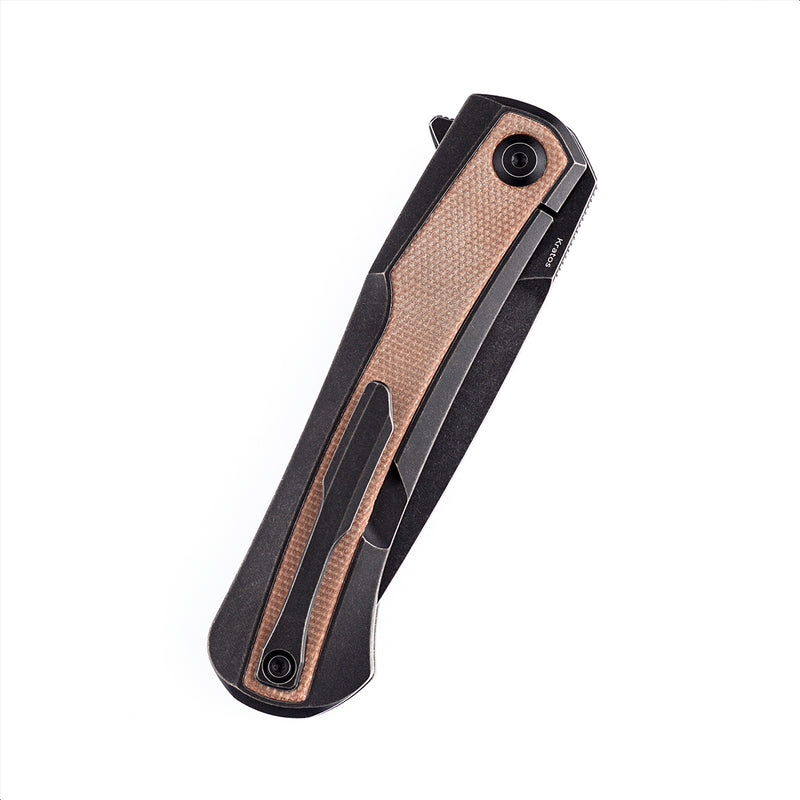 Kratos K1024A8 Titanium + Brwon Micarta Handle with Black TiCn Coated S35VN Blade for camping hunting folding knives by Ostap Hel Design