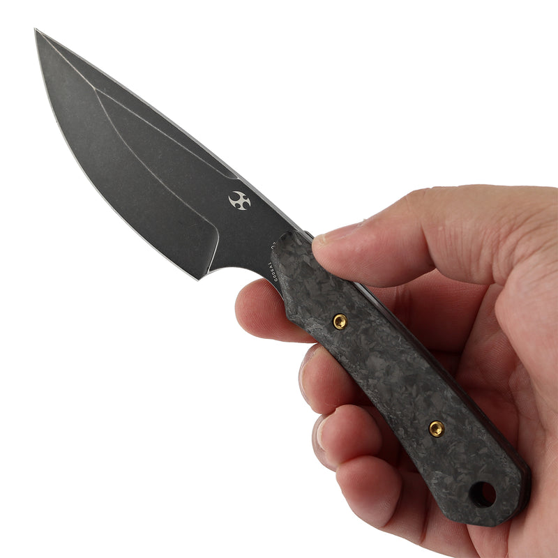 KANSEPT Flank Fixed Blade Shred Carbon Fiber Handle (3.69'' Black Stonewashed D2 Blade) TuffKnives Designed- G006A1