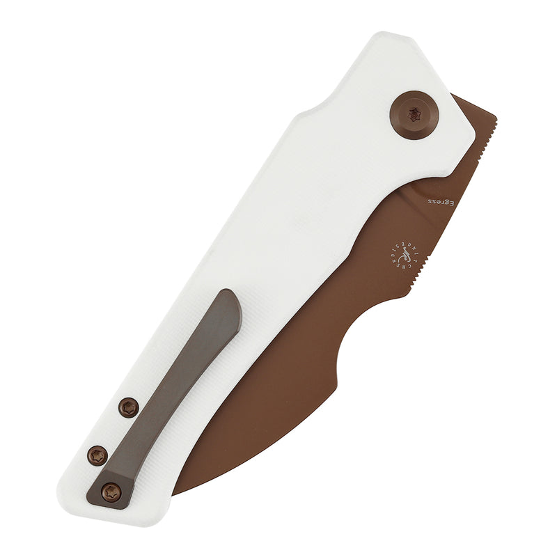 KANSEPT Egress Front Flipper White G10 Handle (3.47" Rose Gold Coated CPM S35VN Blade) Nitch Designs-K1033B3