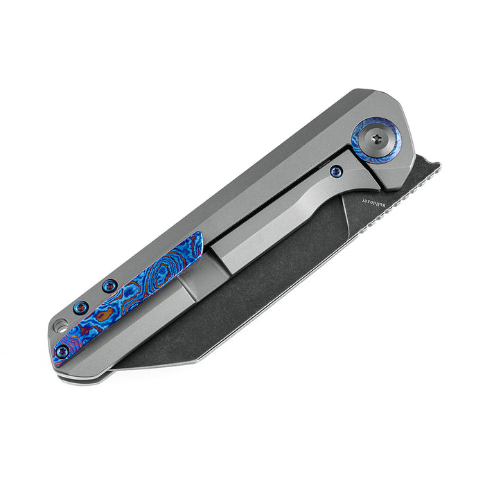 Bulldozer K1028A2 CPM-20CV Blade Gray Anodized Titanium Handle + Timascus Clip Handle with Kim Ning Design