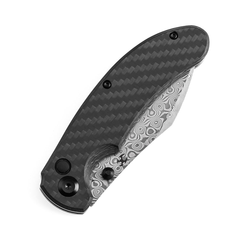 KANSEPT Nesstreet Button Lock Twill Carbon Fiber Handle(3.58" Damascus Blade) with Karambit Maker design-K1039F6