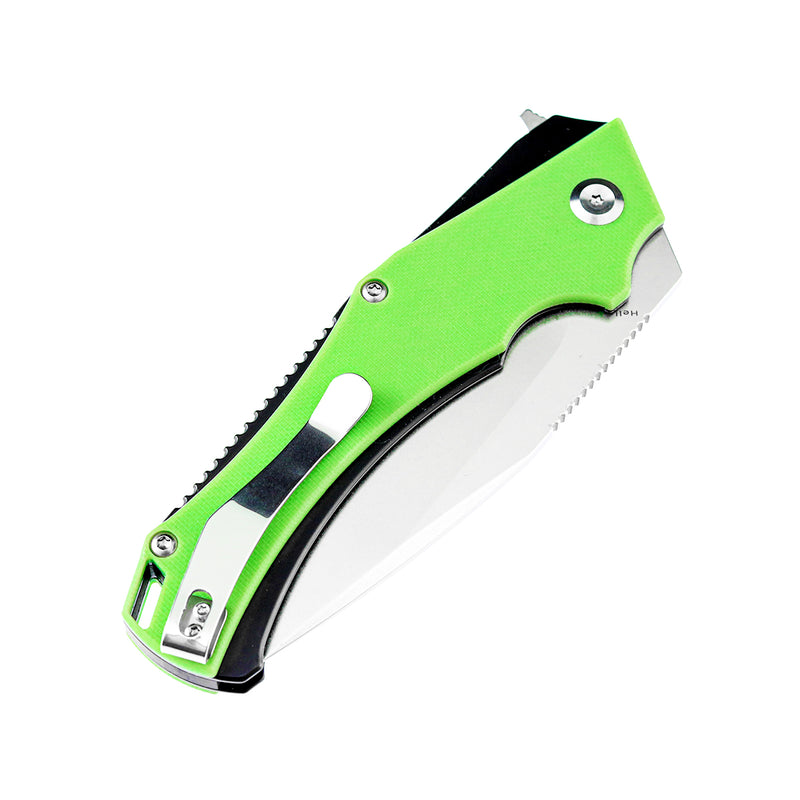 KANSEPT Hellx T1008A5 Stonewashed D2 Blade Green G10+ Black Anodized Stainless Steel Handle with  Mikkel Willumsen Design