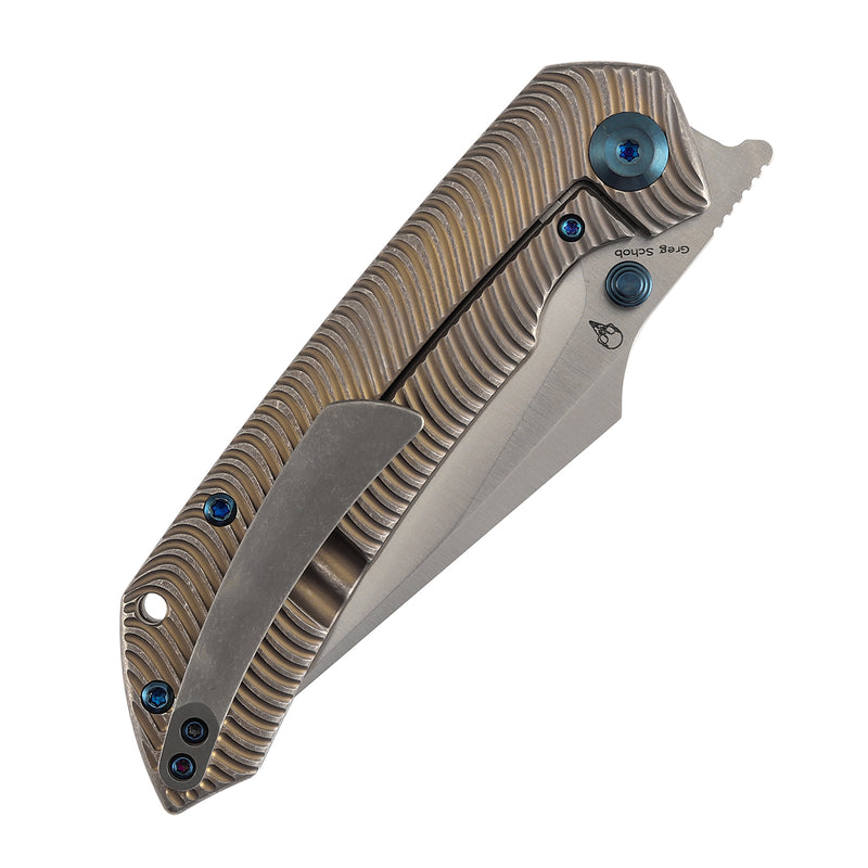 【Preorder】Ship by Dec.20th-KANSEPT Fenrir Frame Lock Bronze Anodized Titanium with Micro Milled Water Ripple Texture Handle (3.48'' CPM S35VN Blade) Sparrow Knife Designed- K1034C2