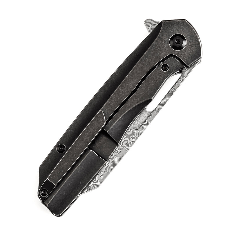 KANSEPT Shard K1006C2 Damascus Blade Blackwashed Titanium and Copper Carbon Fiber Handle With Kim Ning Design