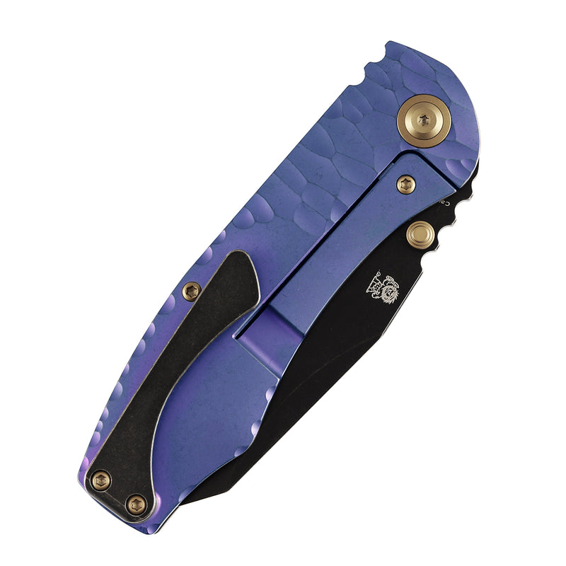 Kansept Caveman | Frame Lock | Purple Anodized and Stonewashed Titanium with CNC-machined Rock Pattern | 3.57" CPM 20CV Blade |  Jesse Pauley Designed | K1110A4