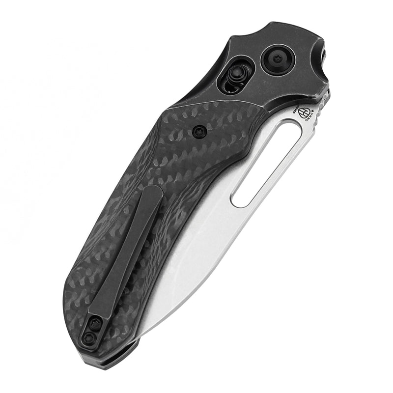KANSEPT Quasar Cross Bar Lock Blackwash Titanium and Twill Carbon Fiber Handle (3.38" CPM 20CV Blade) with Munko Knives Design-K1099V2