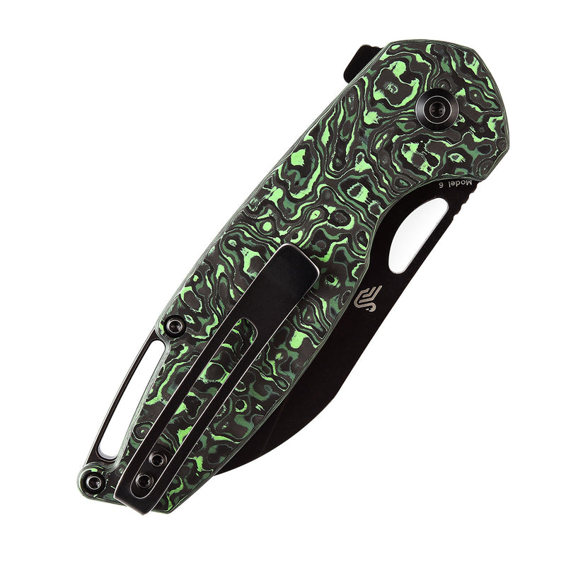 KANSEPT Model 6 Flipper/Thumb Hole Knife Green Carbon Fiber Handle (3.1'' CPM 20CV Blade) -K1022A5