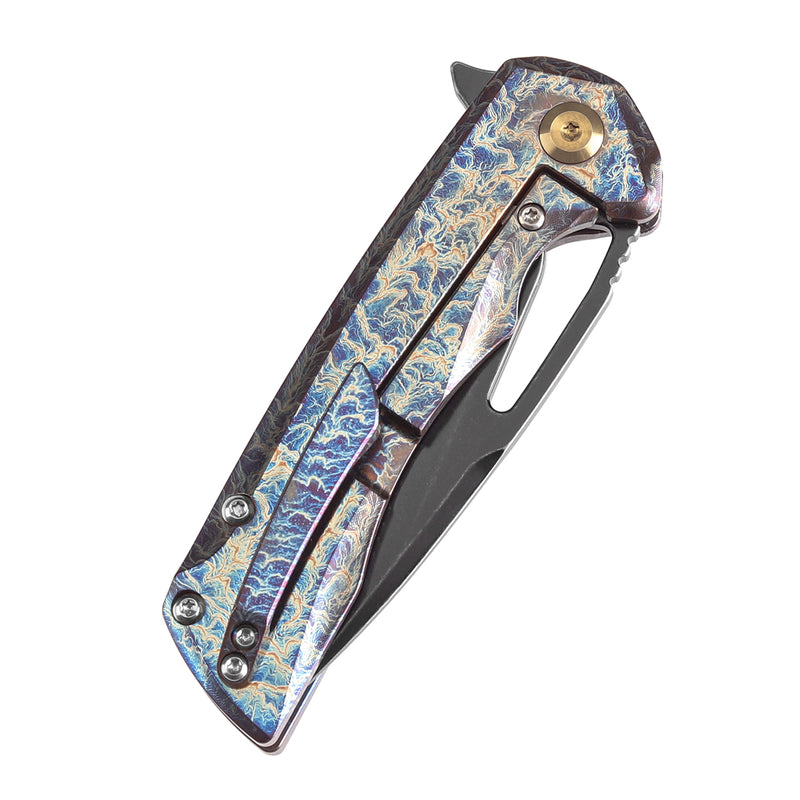 KANSEPT Mini Kryo Thumb Hole Titanium with Lightning Strike Finish Handle (2.9" CPM S35VN Blade) Kim Ning Design-K2001A6