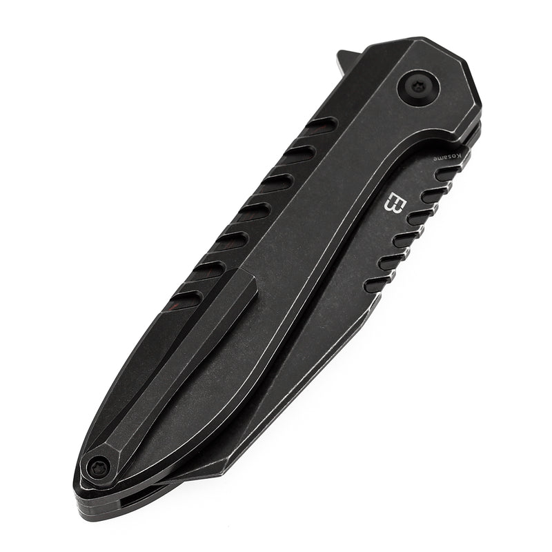 KANSEPT Kosame Button Lock Blackwash Titanium with Black & Red G-mascus (3.37" 154CM Blade) with EI Spade Design-T1093F5