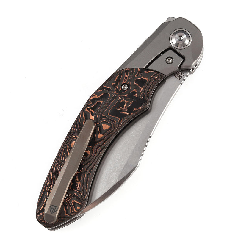 KANSEPT Cosmos Flipper Knives Titanium + Copper Carbon Fiber ( 3.58''CPM 20CV Blade)Munko Knives Design-K1059A1