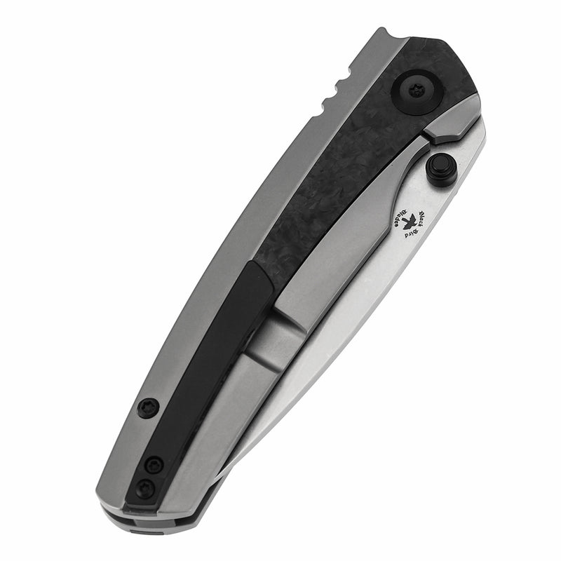 KANSEPT Thumb Stub Raven Bead Blasted Titanium with Shred Carbon Fiber Handle (3.13" CPM 20CV Blade) with Black Bird Blades Design-K2109A2