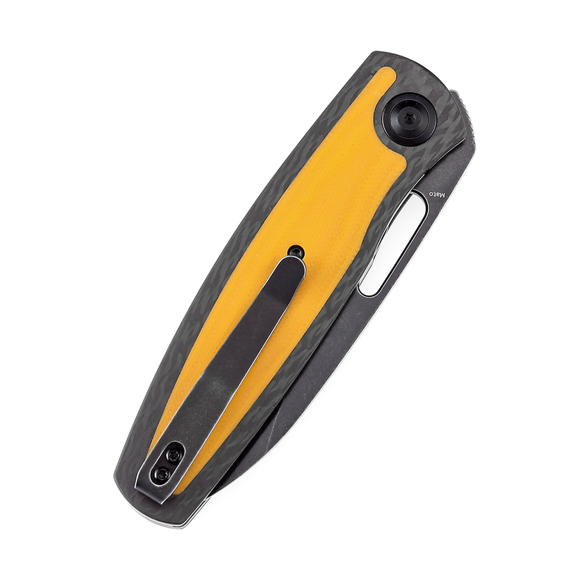 KANSEPT Mato K1050A3 Black Stonewashed CPM-S35VN Blade Twill Carbon Fiber +Yellow G10 Handle with Villella Knives Design