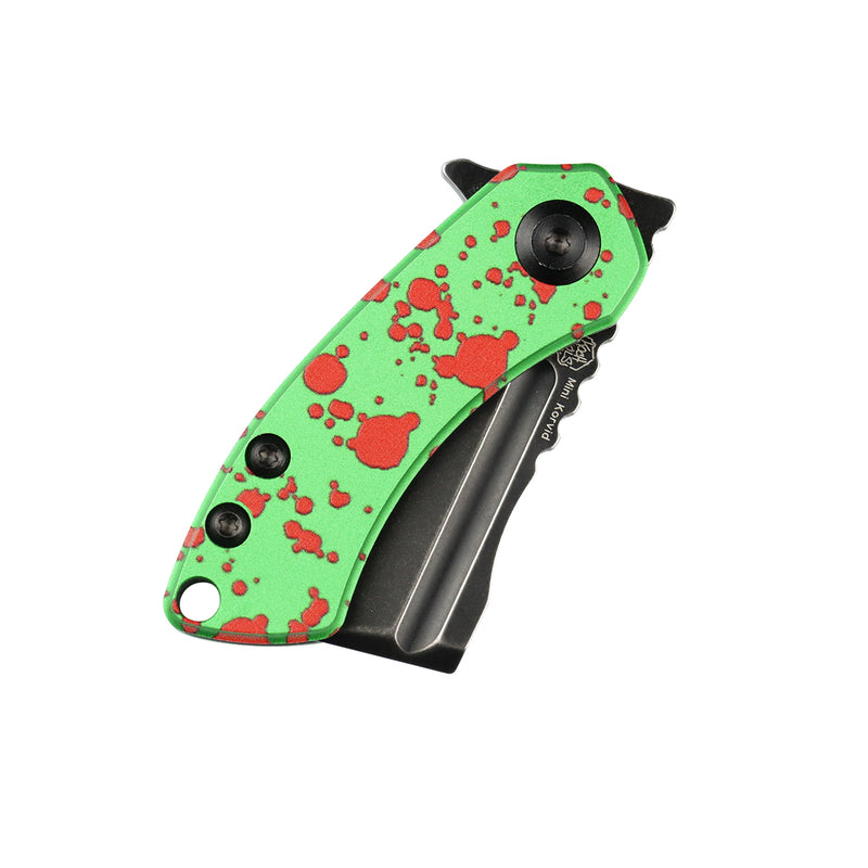 KANSEPT Mini Korvid Flipper Knife Zombie Green Anodized Aluminum Handle (1.45'' 154CM Blade) Koch Tools Design-T3030P1