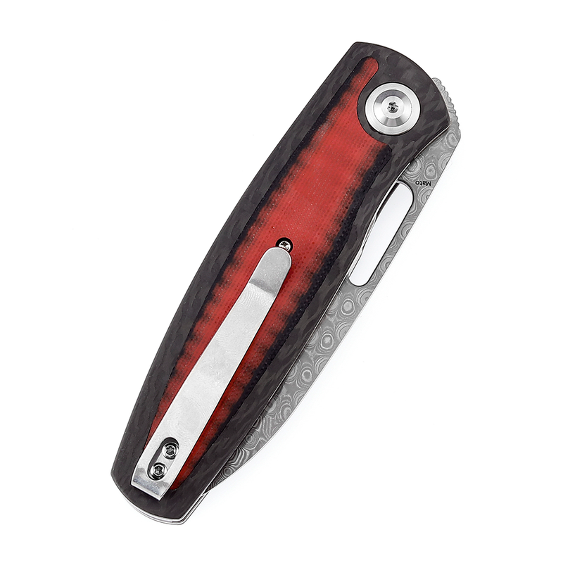 KANSEPT Mato K1050A5 Damascus Blade Blade Twill Carbon Fiber +Red Black  G10 Handle with Villella Knives Design