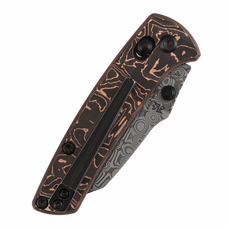 KANSEPT Little Main Street Cross Bar Lock Copper Carbon Fiber Handle (2.26'' Damascus Blade) Dirk Pinkerton Design-K2015V5