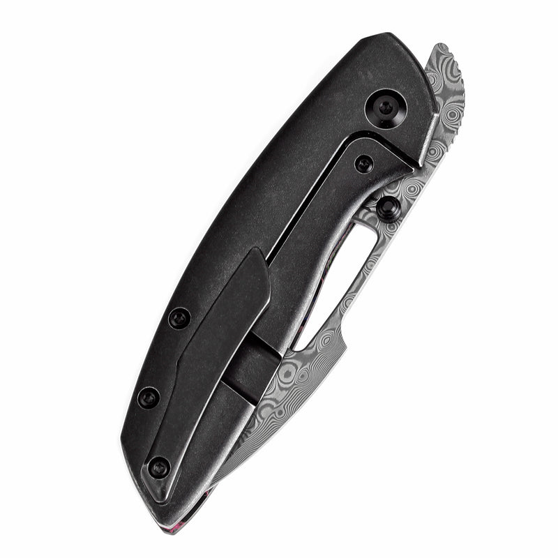 KANSEPT Link Thumb Studs 80S Camo Carbon Fiber Blackwash Titanium Handle(3.0''Damascus Blade )Johnathan Shaw Design-K1068A5