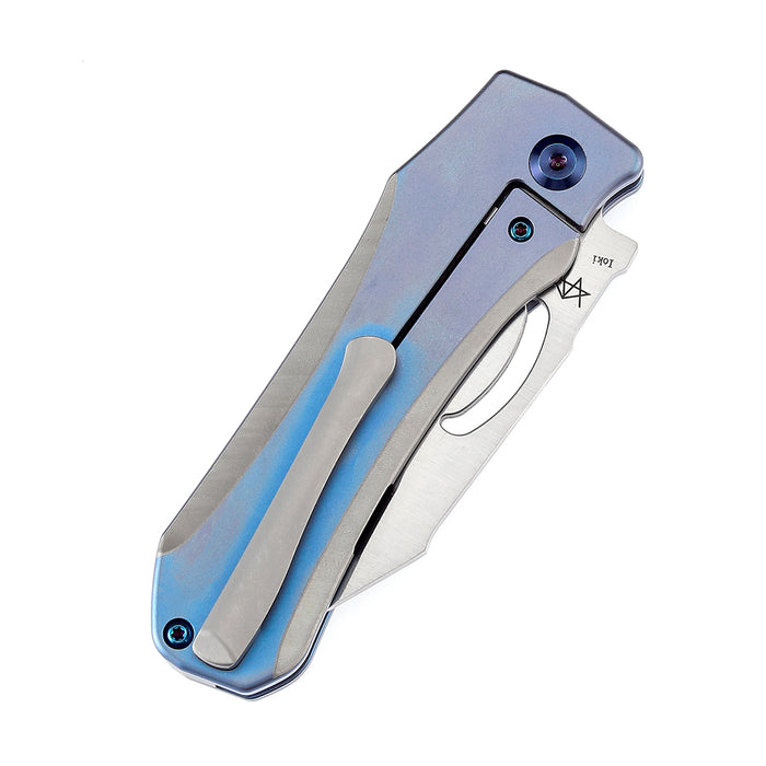 KANSEPT Loki Thumb Hole Knife Plain & Blue Anodized Titanium Handle (2.99''CPM-S35VN Blade)Steven Dunnuck Design-K1058A2