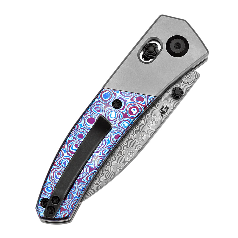 KANSEPT Dako Cross Bar Lock Titanium with Timascus Handle (3.19" Damascus Blade) with Eddy M Design-K1101V4