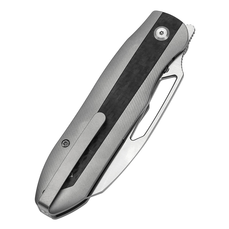 KANSEPT Thunderhead Thumb Hole Beadblasted Titanium with Twill Carbon FIber Inlay Handle (3.58" CPM S35VN Blade) with K.C. Spiron Design-K1106A2