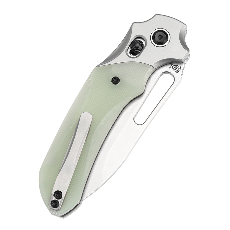 KANSEPT Quasar Cross Bar Lock Jade G10 Handle (3.38" 154CM Blade) with Munko Knives Design-T1099V1