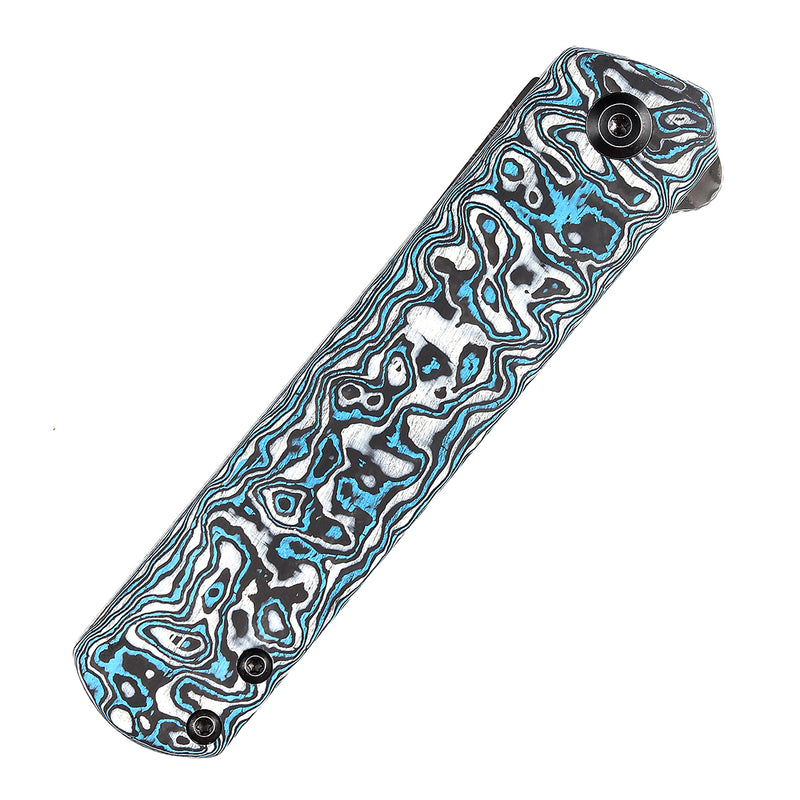 KANSEPT Foosa Slip Joint/Flipper Knife Blue White Carbon Fiber Handle (3.06"Damascus Blade) Rolf Helbig Design-K2020T2