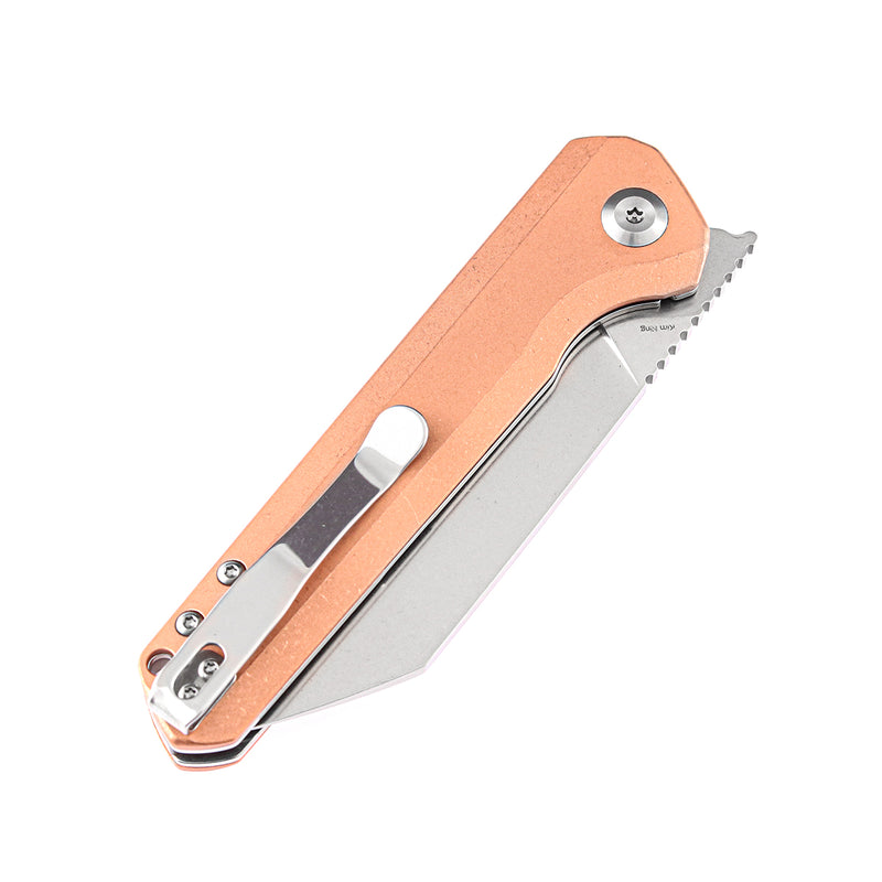 KANSEPT Bulldozer Front Flipper Red Copper Handle ( 3.56" CPM-S35VN )with Kim Ning Design-K1028B1
