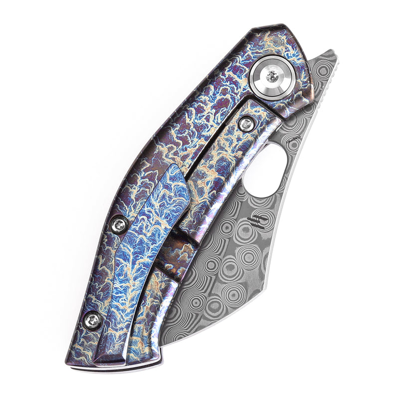 KANSEPT Osprey Thumb Hole Knife Lightning Strike Anodized Titanium Handle (2.23'' Damascus Blade) Johnathan Shaw Design - K2087A2