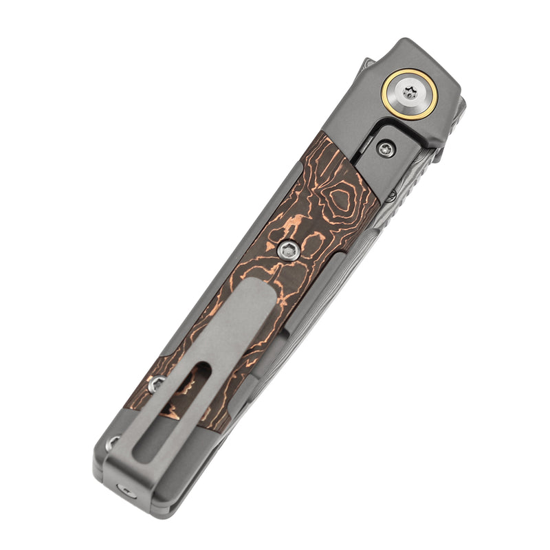KANSEPT Kitpu Flipper Stonewashed Titanium with Copper Carbon Fiber (2.9" Damascus) Jonathan Styles Design- K2123A5