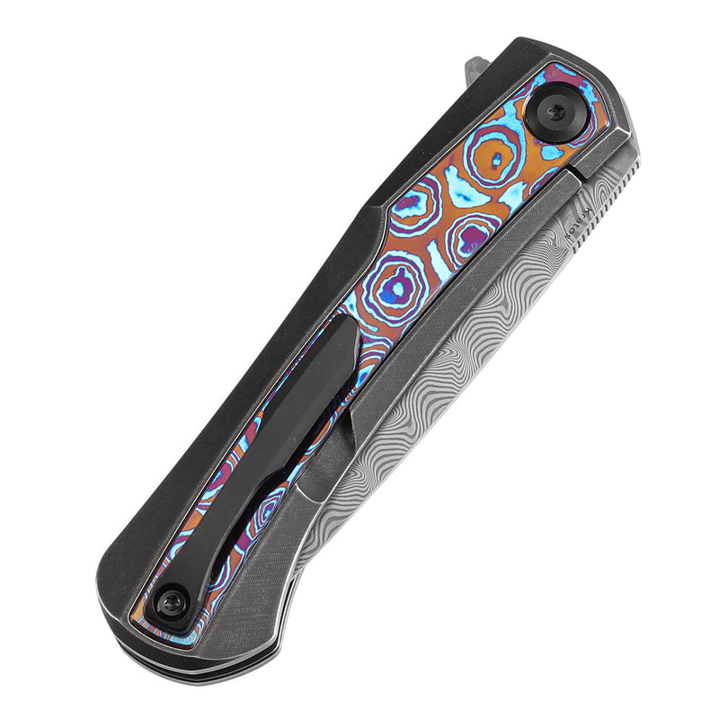 KANSEPT Kratos Flipper Knife Titanium Handle + Timascus Inlay Handle (3.79‘'DamascusBlade)Ostap Hel Design-K1024A10