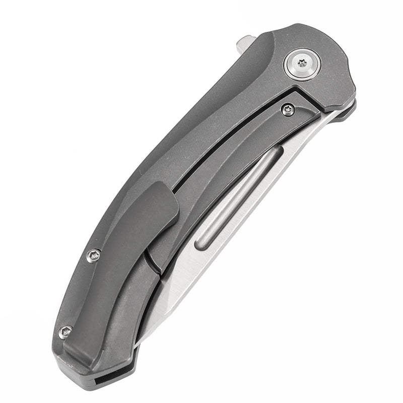 KANSEPT Hira Flipper Gray Anodized and Stonewashed Titanium Handle (3.46" CPM S35VN Blade) with Marco Knives Design-K1090A3