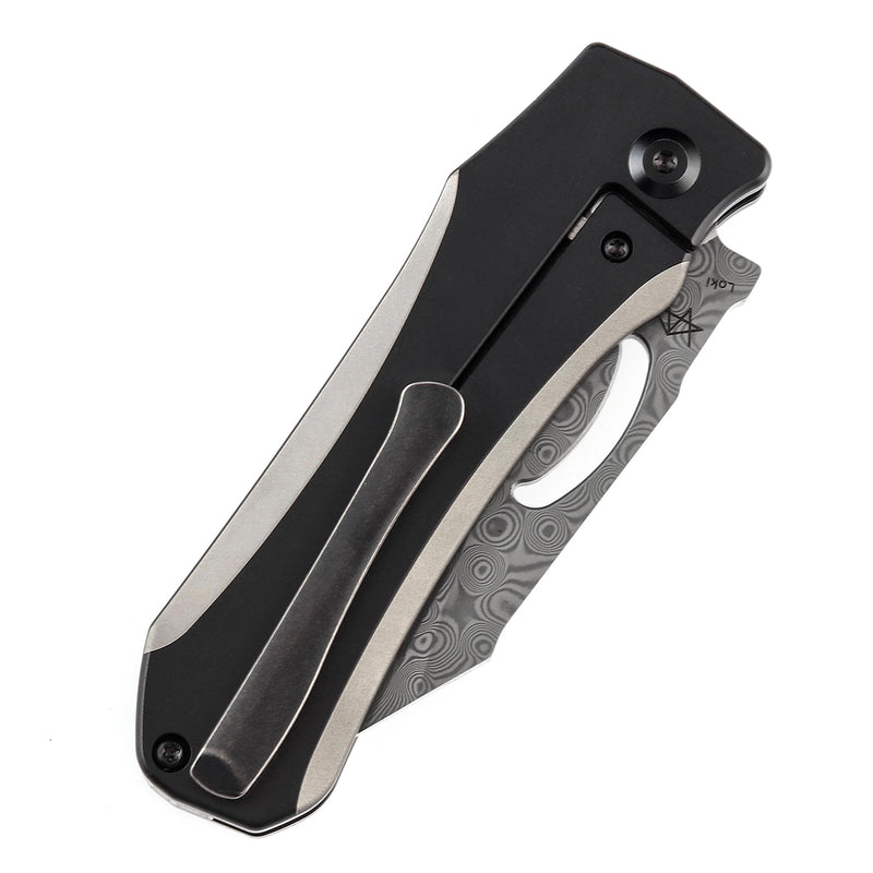 KANSEPT Loki Thumb Hole Knife Plain & Black Anodized Titanium Handle (2.99''Damascus Blade)Steven Dunnuck Design-K1058A3