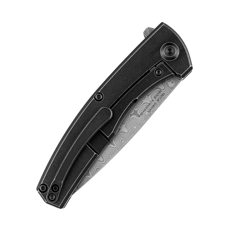 KANSEPT AGI Flipper Knife  Twill Carbon Fiber + Titanium Handle (2.94''Dmascus Blade) Michal Galovic & Michal Komorovsky Design-K2037A2