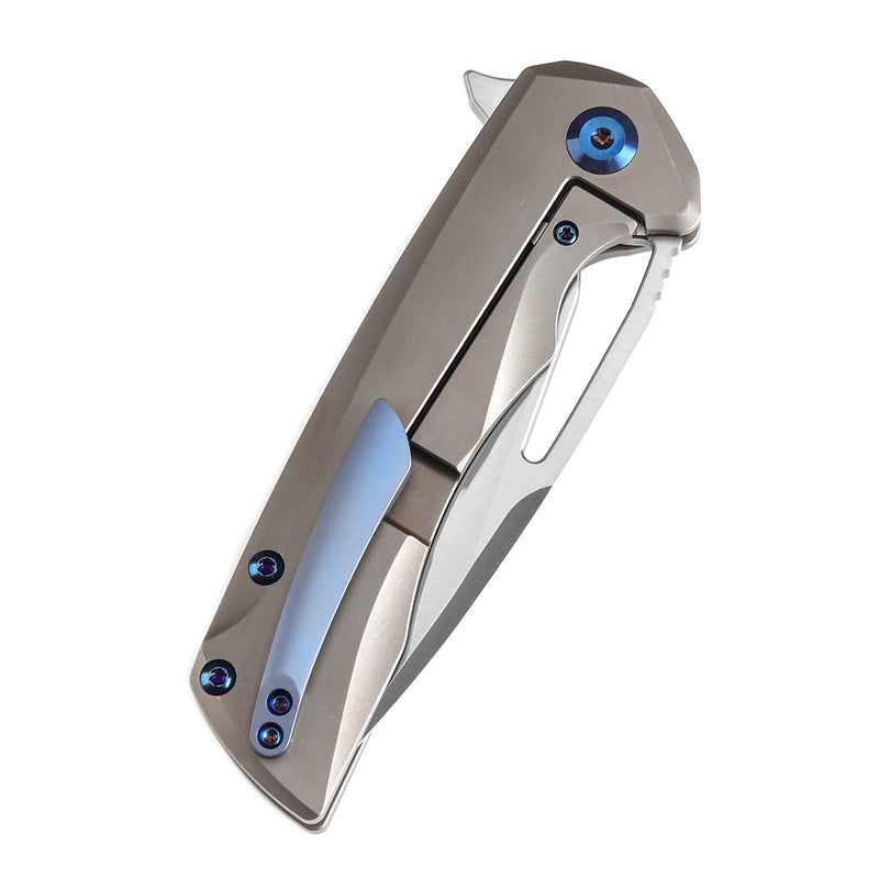 KANSEPT KRYO Thumb Hole Bronze Anodized and Stonewashed Titanium Handle (3.58" CPM S35VN Blade) Kim Ning Design-K1001A8