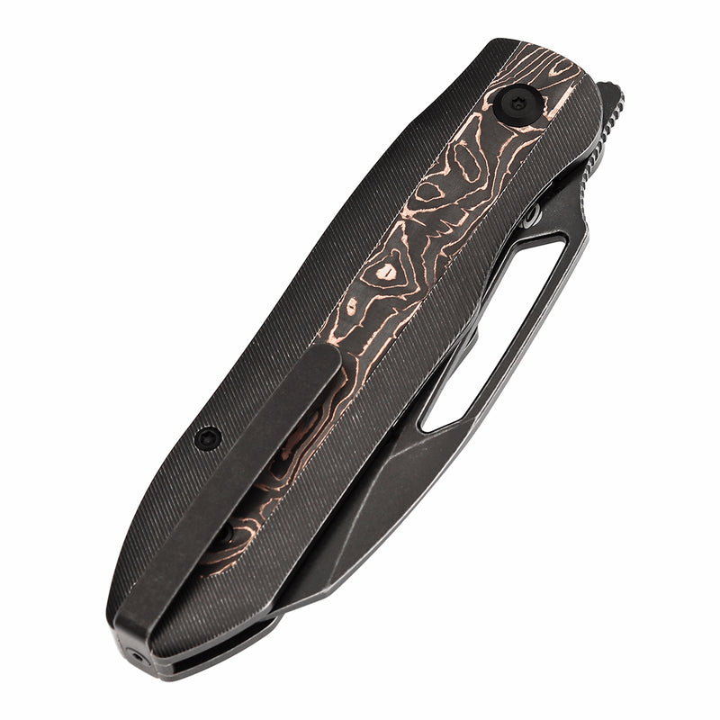 KANSEPT Thunderhead Thumb Hole Blackwash Titanium with Copper Carbon Fiber Inlay Handle (3.58" CPM S35VN Blade) with K.C. Spiron Design-K1106A1