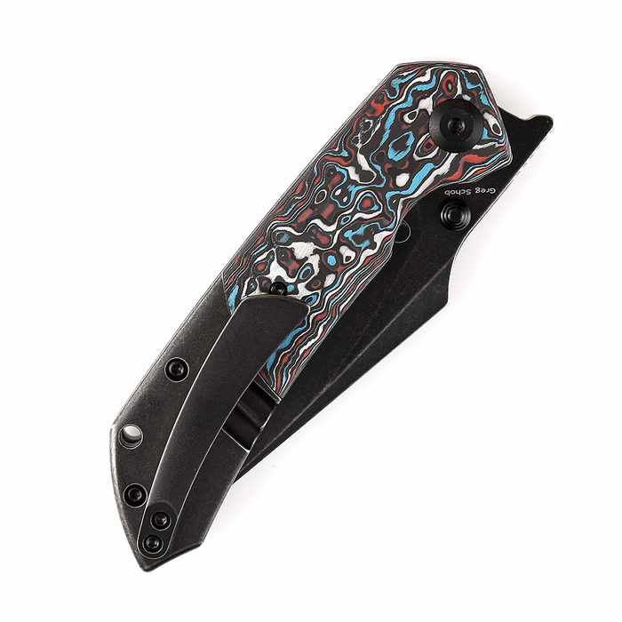 KANSEPT Fenrir Flipper/Thumb Hole Knife Red Black White Carbon Fiber +Titanium Handle (3.48'' CPM-S35VN Blade) Greg Schob Design-K1034A10