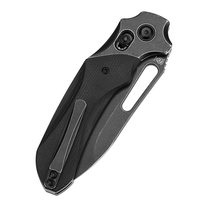 KANSEPT Quasar Cross Bar Lock Black Micarta Handle (3.38" 154CM Blade) with Munko Knives Design-T1099V2