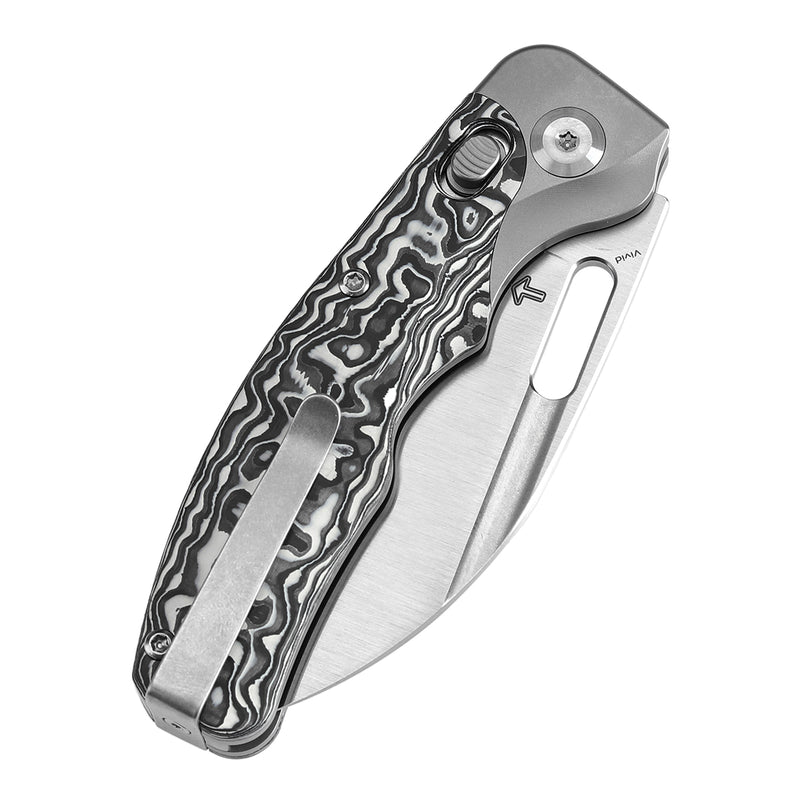 KANSEPT Vivid Cross Bar Lock Stonewashed Titanium with Black & White Carbon Fiber Handle (3.04'' CPM S35VN Blade) Jacob Lundquist Designed-K1094V3