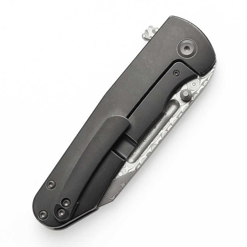 KANSEPT Superhawk Flipper Knife Blackwash Titanium Handle(3.89''Damascus Blade) Warhawk Knives Design-K1084A3