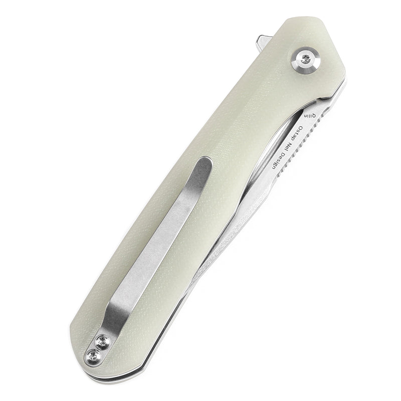 KANSEPT Qilin Flipper Jade G10 Handle (3.43''Stonewashed 154CM Blade Ostap Hel Design -T1047A5