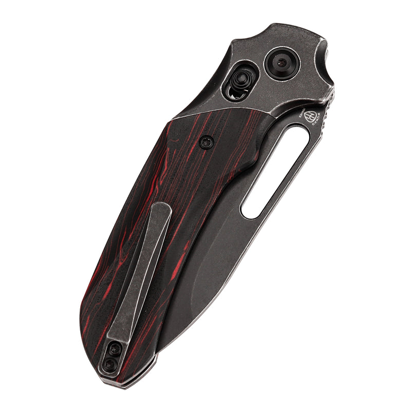 KANSEPT Quasar Cross Bar Lock Red and Black G-mascus Handle (3.38"  154CM Blade) with Munko Knives Design-T1099V4