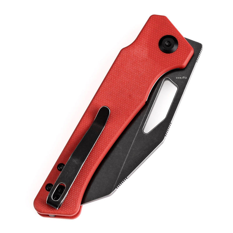 KANSEPT Egress T1033A5 Black Stonewashed 14C28N Red G10 Handle with Nitch Designs Design