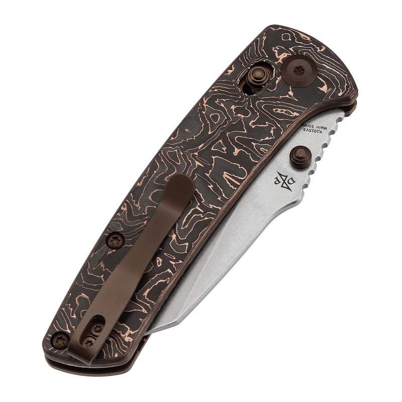 KANSEPT Main Street Crossbar Lock Knife Copper Carbon Fiber Handle(3.36" CPM S35VN Blade)Pinkerton Knives Design-K1015V3