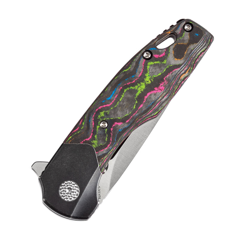 KANSEPT Cassowary Flipper Black Stonewashed Titanium and 80S Camo Carbon Fiber Handle (2.9''CPM S35VN Blade ) Koch Tools Design -K2065B1